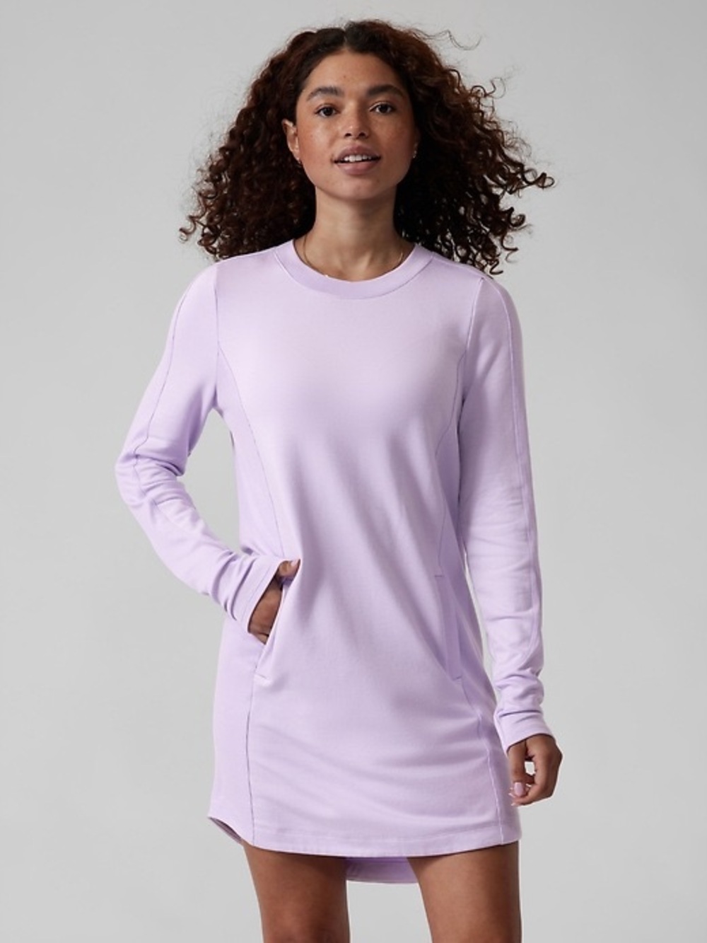 Athleta Balance Long Sleeve Mini Dress Lavender XL